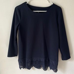 {Ann Taylor Factory} Blue Long Sleeve Lace Trimmed Blouse